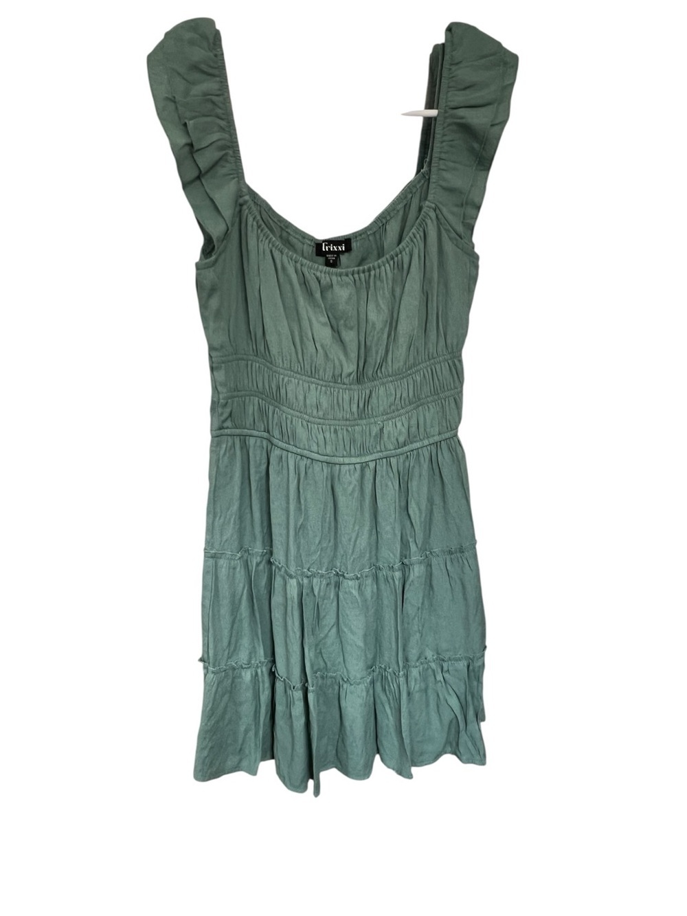 Trixxi Sage Green Ruffled Strap Dress